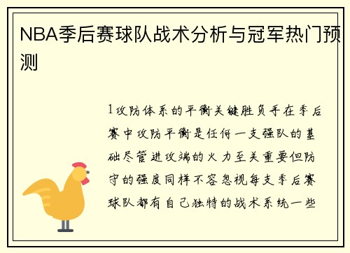 NBA季后赛球队战术分析与冠军热门预测